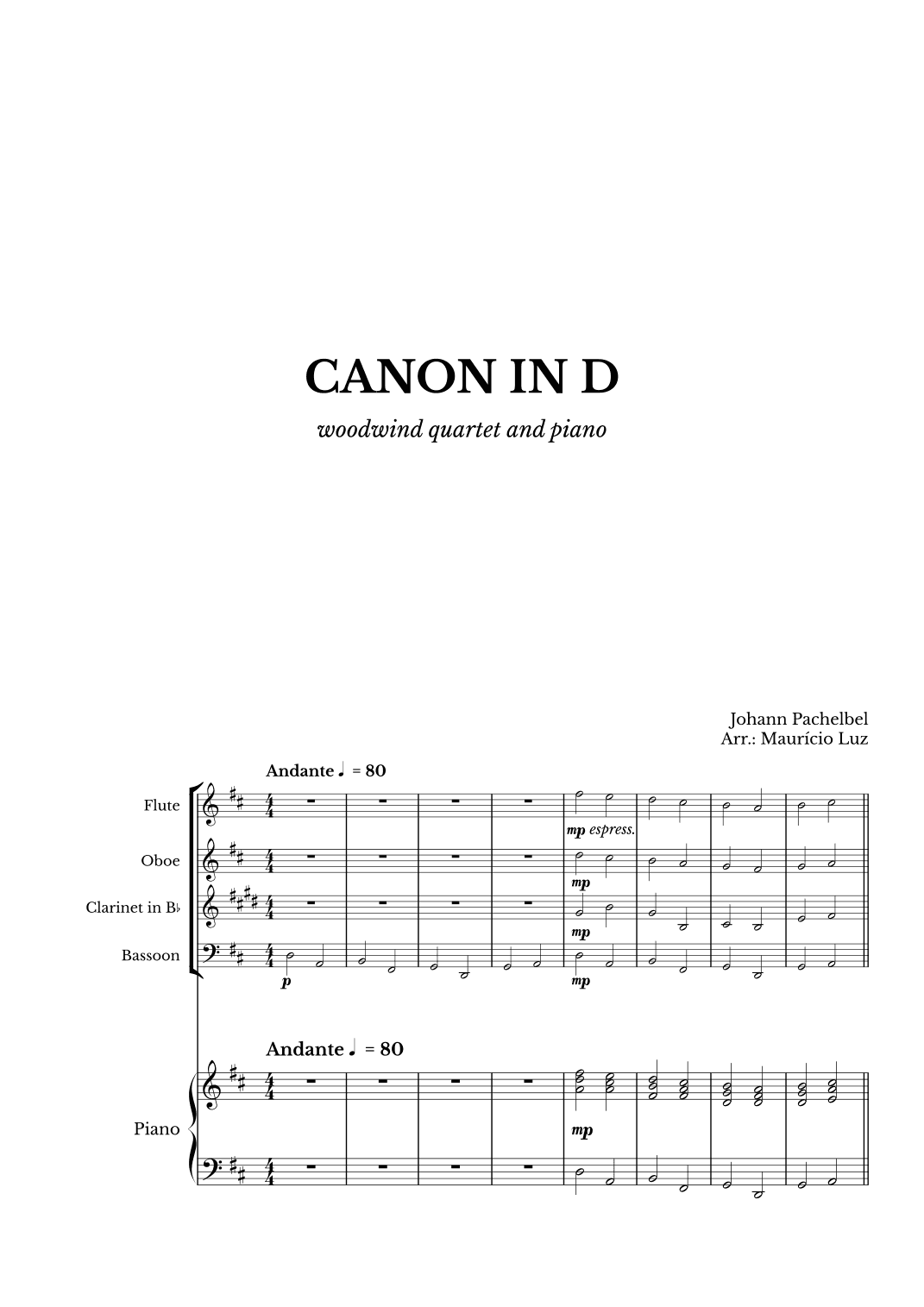 Canon in D for Woodwind Quartet and Piano (arr. Maurício Luz)