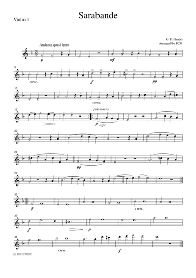 Handel  Sarabande, for string quartet, CH109 (arr. FCMUSIC)