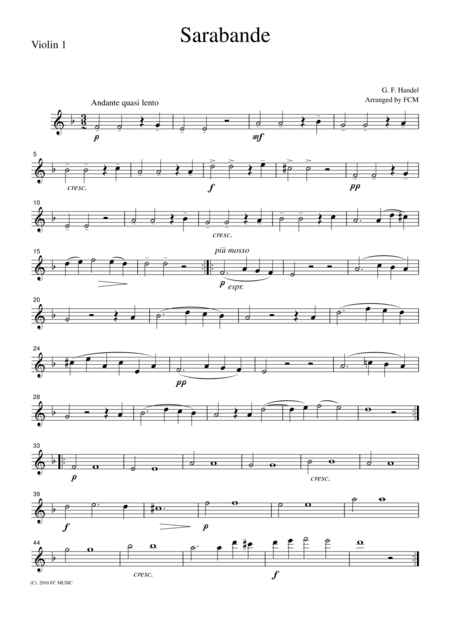 Handel  Sarabande, for string quartet, CH109 (arr. FCMUSIC)