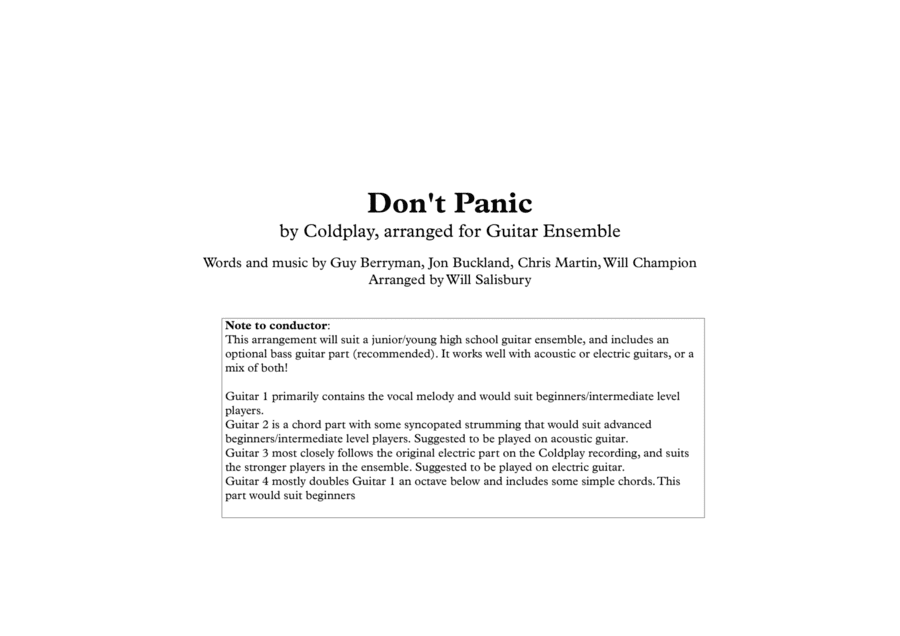 Don't Panic (arr. Will Salisbury)