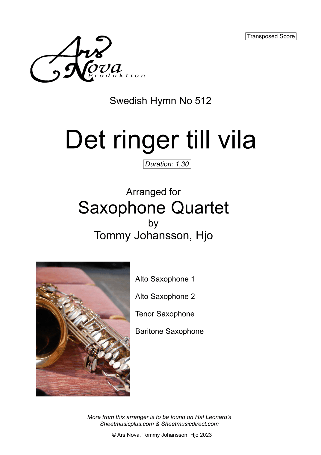Det ringer till vila (Swedish Choral) (arr. Tommy Johansson, Hjo)
