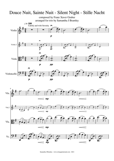 Silent Night - Stille Nacht - Douce Nuit (for String Trio) (arr. Samantha J Bramley - stringspirational@gmail.com)
