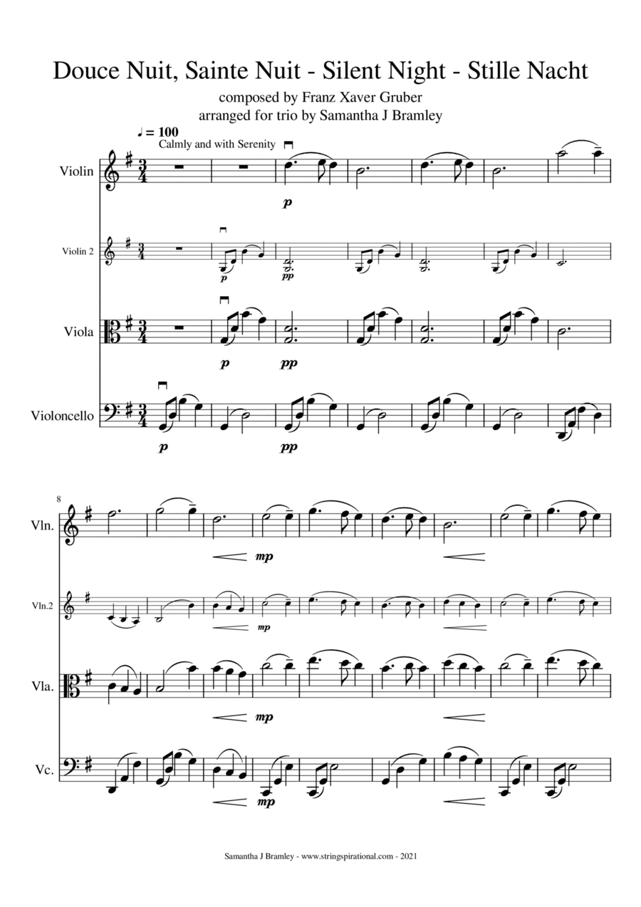 Silent Night - Stille Nacht - Douce Nuit (for String Trio) (arr. Samantha J Bramley - stringspirational@gmail.com)