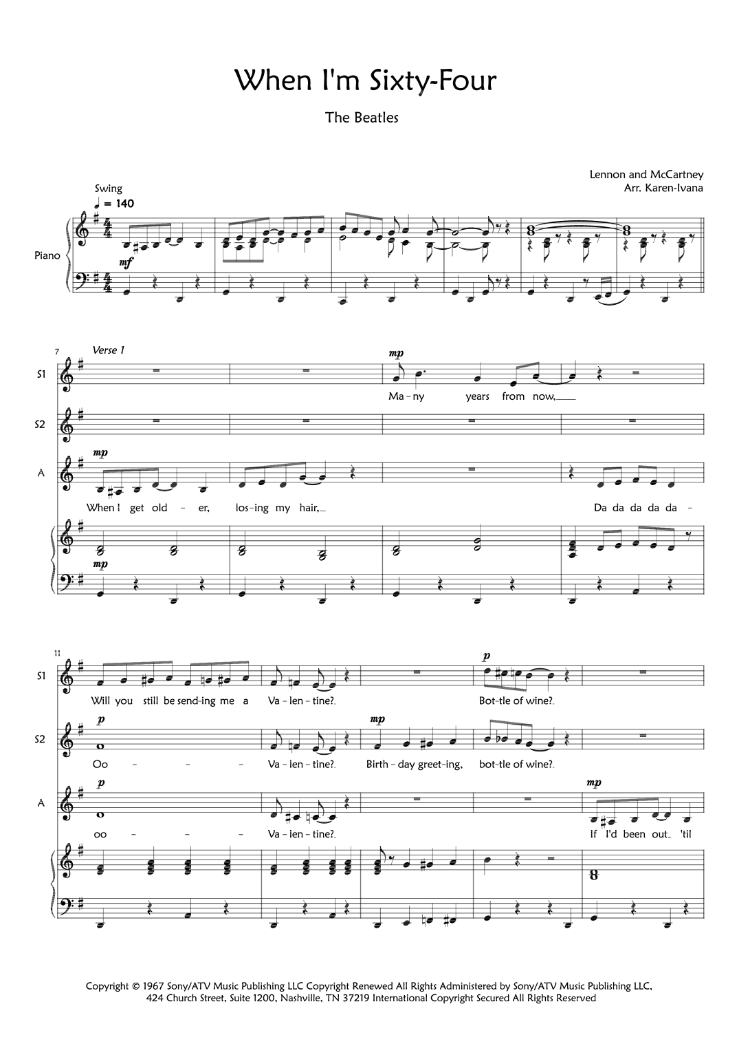 When I'm Sixty-four (arr. Karen Ivana)