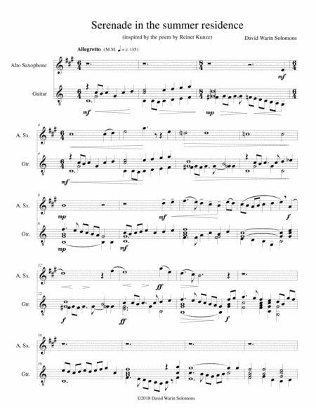 Serenade in the summer residence (Serenata nella residenza estiva) for alto saxophone and guitar