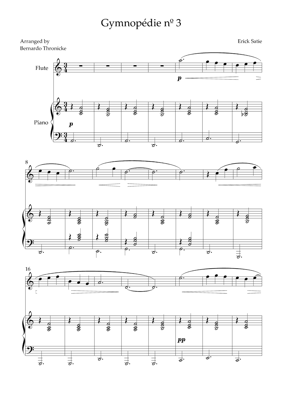 Gymnopédie nº 3 - For Flute and Piano (arr. Bernardo Thronicke)