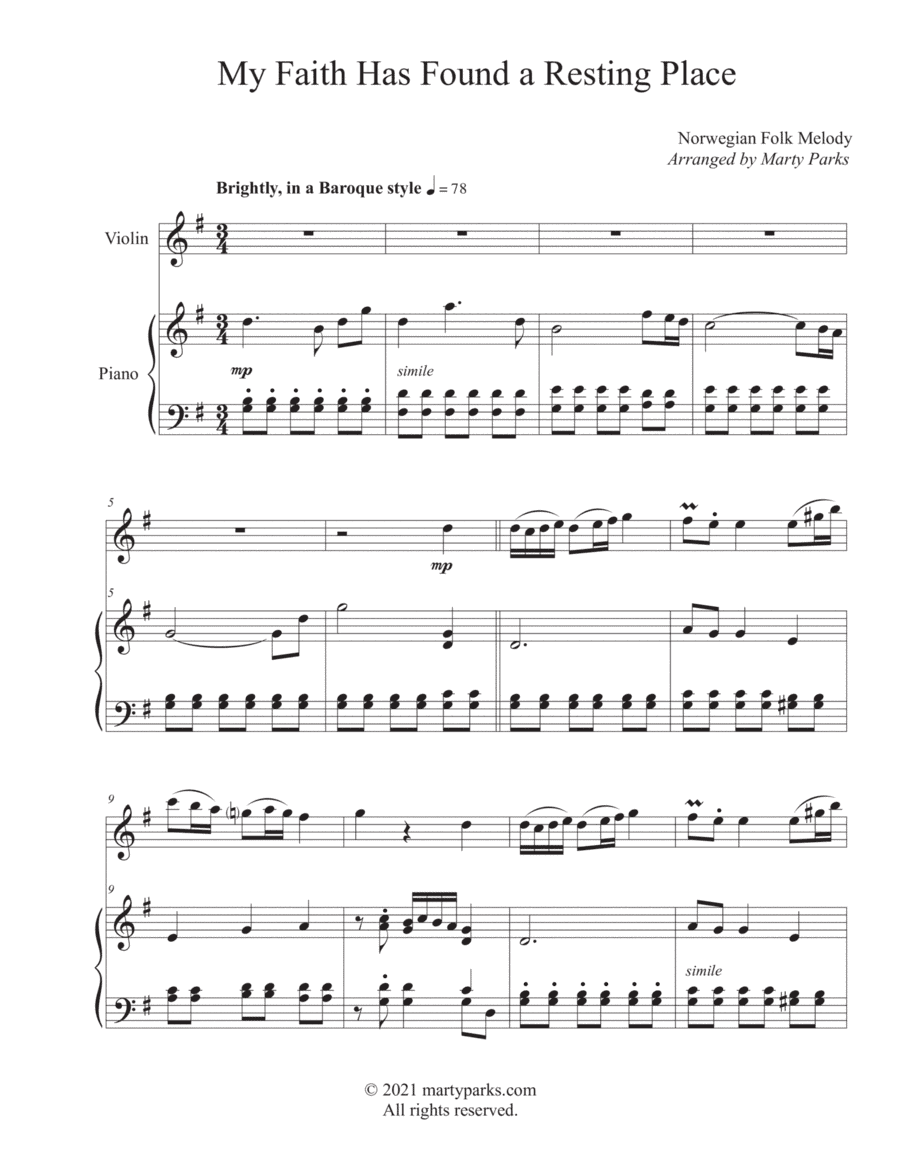 My Faith Has Found a Resting Place (Violin-Piano) (arr. Marty Parks)