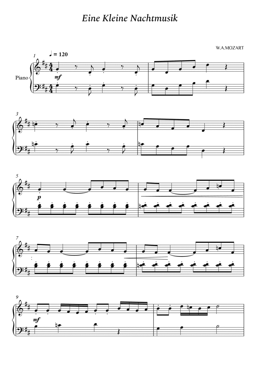 Eine Kleine Nachtmusik - Mozart - Easy Piano (arr. Cássio Silva Chaves)