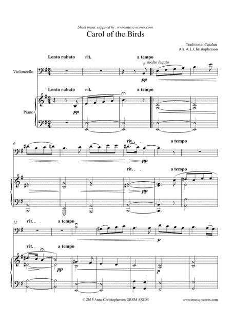 Carol of the Birds - Cello and Piano (arr. Anne L Christopherson GRSM ARCM)