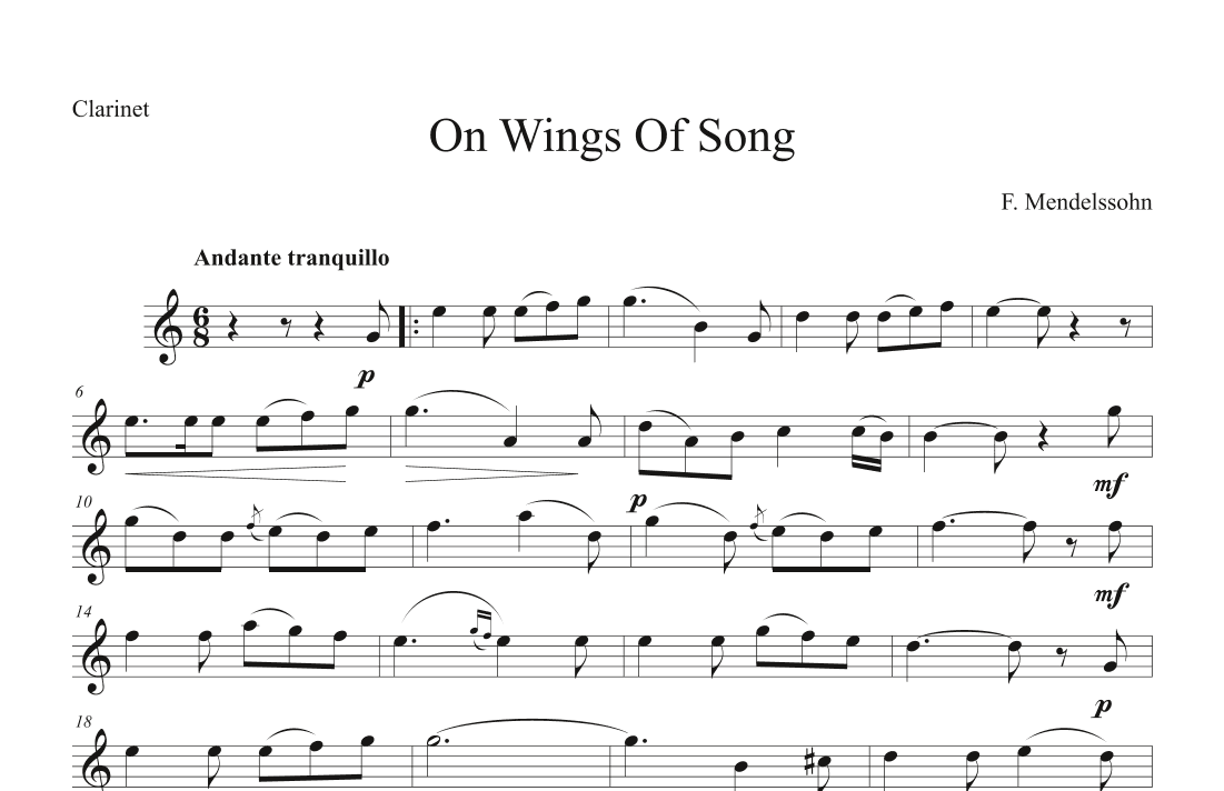 On Wings Of Song (Clarinet Solo) (arr. P. R. Frederick)
