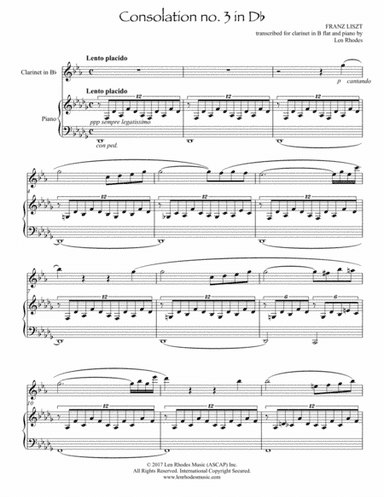 Liszt - Consolation No. 3 in D flat; transcribed for Bb clarinet and piano (arr. Len Rhodes)