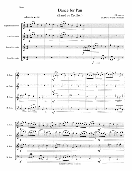 Dance for Pan (based on Cotillon) for recorder quartet (arr. David Warin Solomons)