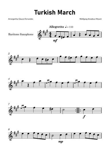 Turkish March by Mozart - Baritone Saxophone Solo (arr. Glauco Fernandes)