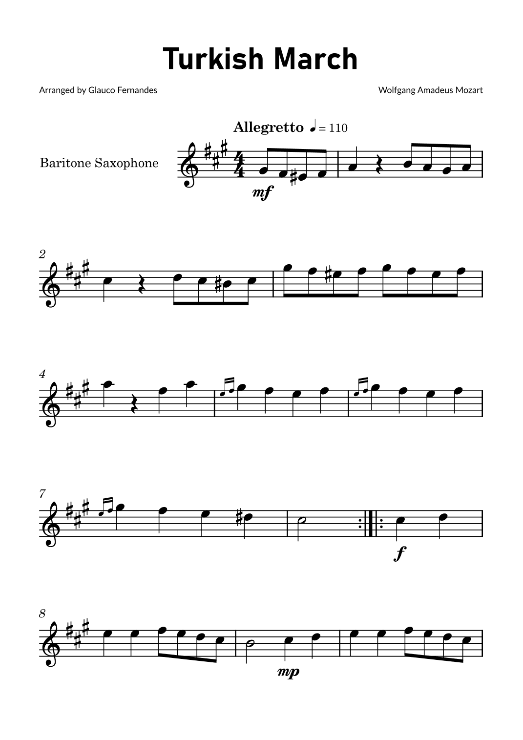 Turkish March by Mozart - Baritone Saxophone Solo (arr. Glauco Fernandes)
