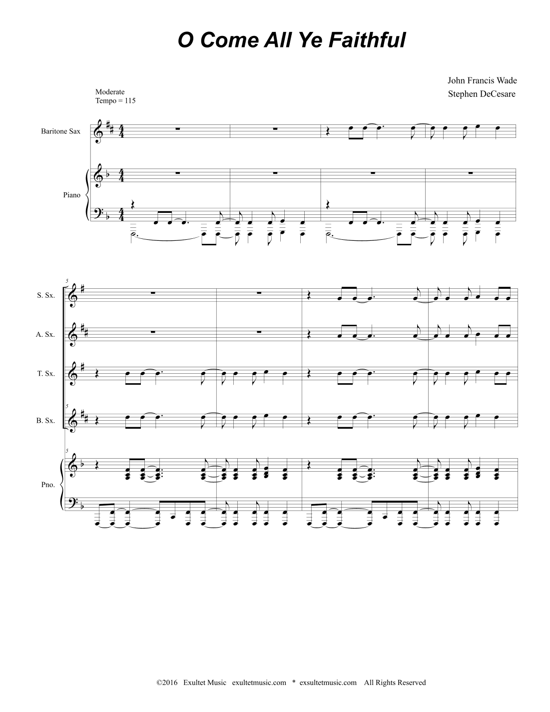 O Come All Ye Faithful (Saxophone Quartet and Piano) (arr. Stephen DeCesare)