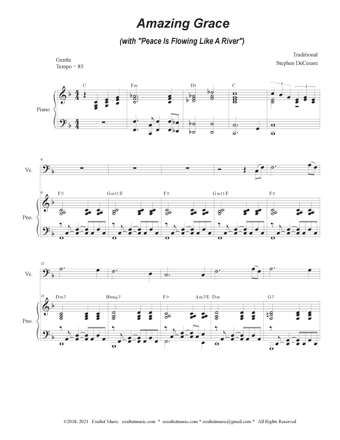 Amazing Grace (with "Peace Is Flowing Like A River") (Cello solo and Piano) (arr. Stephen DeCesare)