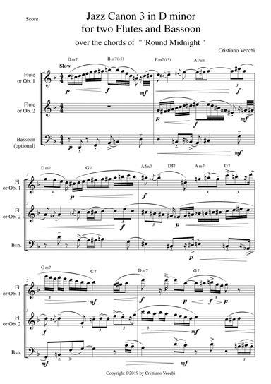 Jazz Canon 3 in D minor for two Flutes and Bassoon