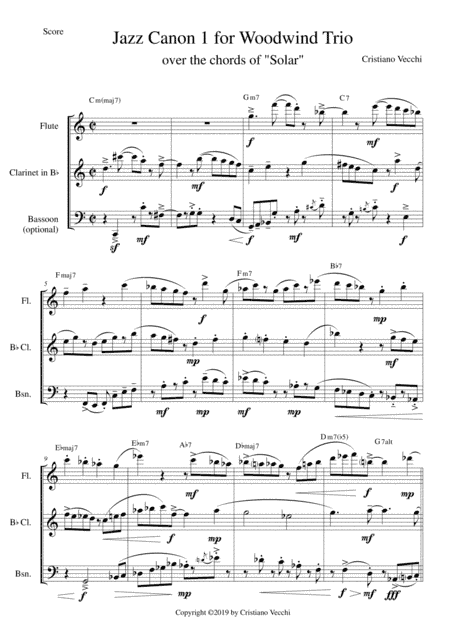 Jazz Canon 1 for Woodwind Trio