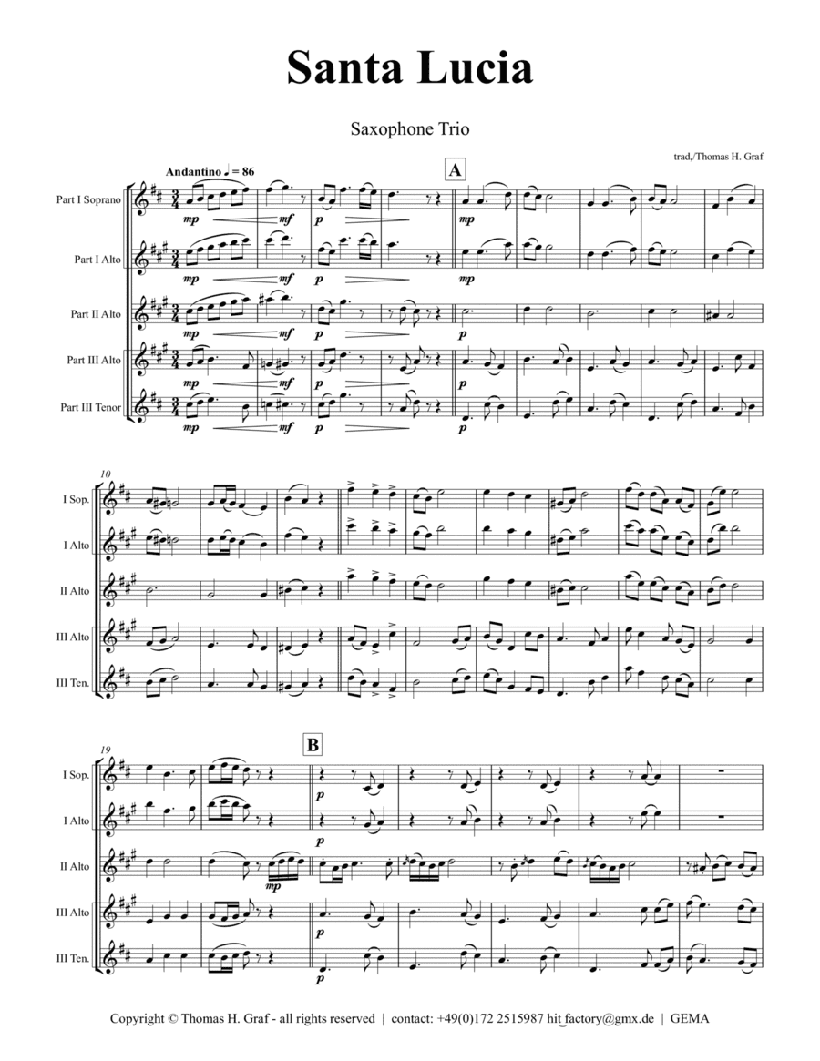 Santa Lucia - Italian Folk Song - Here in the twighlight - Saxophone Trio (arr. Thomas Graf)