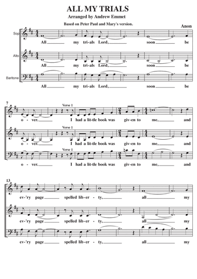 All My Trials A Cappella SAB (arr. Andrew Emmet)