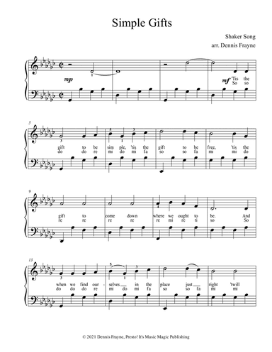 Simple Gifts (arr. Presto! It's Music Magic Publishing)