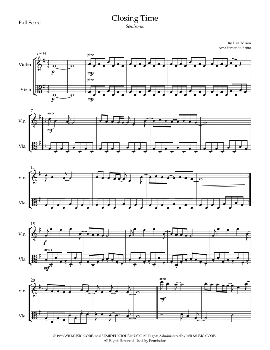Closing Time (arr. Fernando Britto)