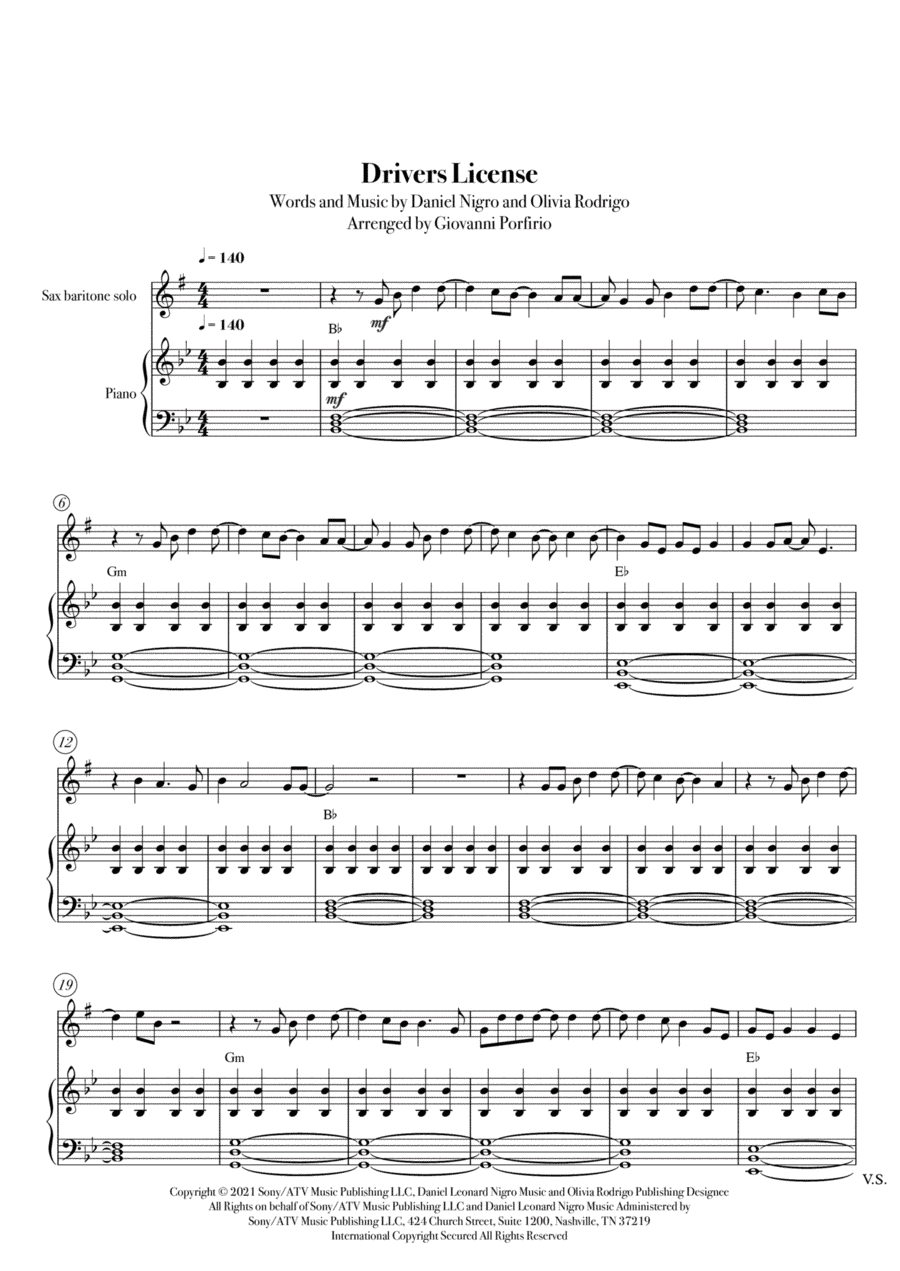 Drivers License (arr. Giovanni Porfirio)