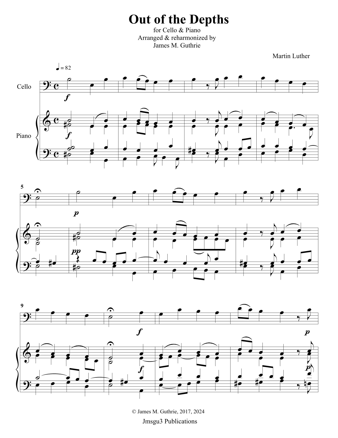 Luther: Out of the Depths for Cello & Piano (arr. James M. Guthrie, ASCAP)