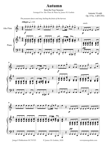 Vivaldi: Autumn from the Four Seasons for Alto Flute & Piano (arr. James M. Guthrie, ASCAP)