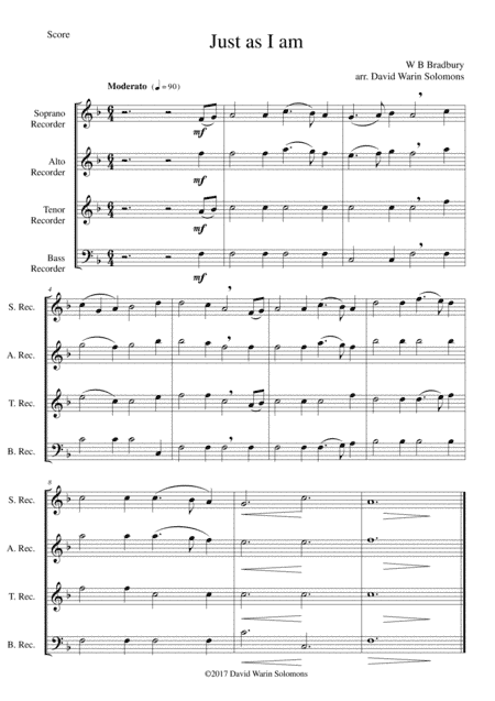 Just as I am for recorder quartet (arr. David Warin Solomons)