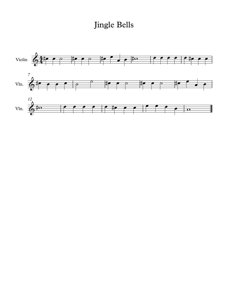 Jingle Bells Beginning Violin (arr. S.C. Hager)