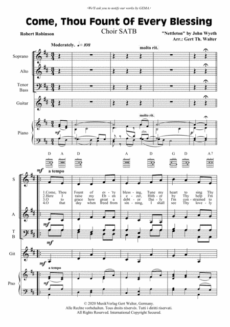 Come, Thou Fount Of Every Blessing (arr. Gert Th. Walter)