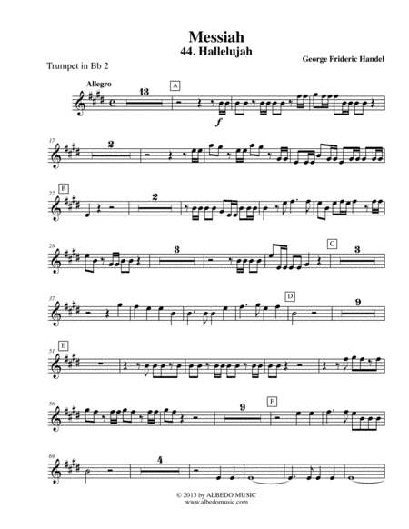 Handel Messiah, 44. Hallelujah - Trumpet in Bb 2 (Transposed Part), HWV 56 (arr. Doug Clyde)