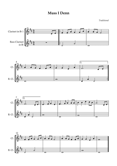Clarinet Duet - Muss I Denn (Easy) (arr. Wesley S. SIlva)