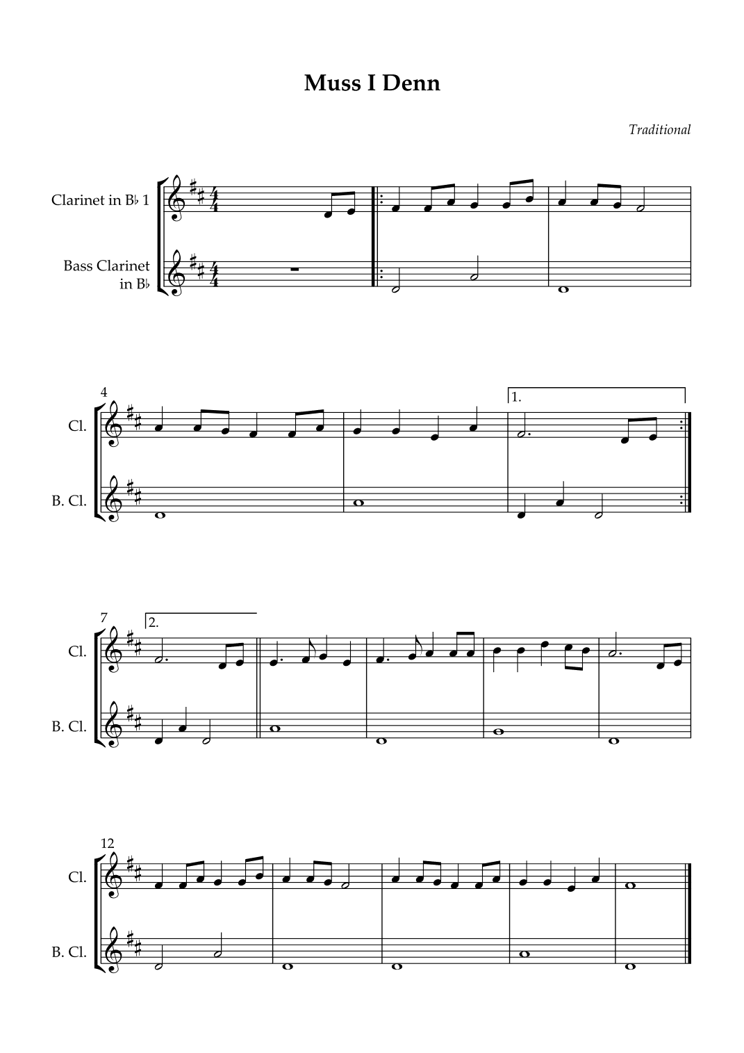 Clarinet Duet - Muss I Denn (Easy) (arr. Wesley S. SIlva)