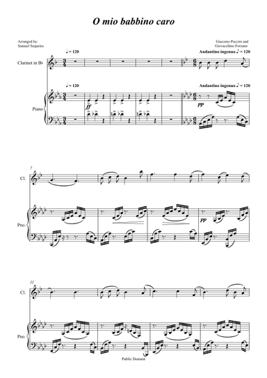 O mio babbino caro - for Clarinet in Bb Piano accompaniment - orchestral play along (arr. Samuel Sequeira)