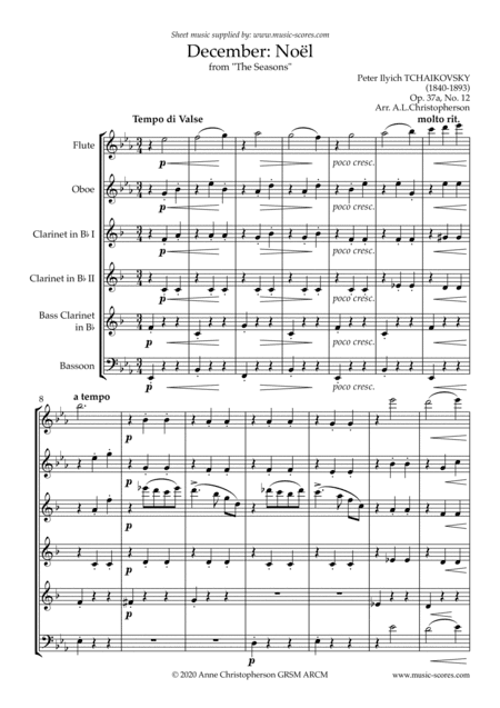 Noël, from The Seasons - Flute, Oboe, 2 Clarinets, Bass Clarinet & Bassoon (arr. Anne Christopherson GRSM ARCM)