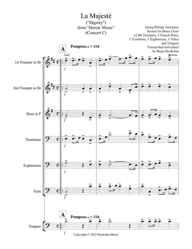 La Majeste (from "Heroic Music") (C) (Brass Choir - 2 Trp, 1 Hrn, 1 Trb, 1 Euph, 1 Tuba, Tim (arr. Regis Bookshar)
