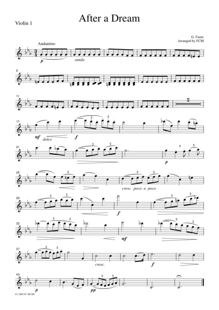 Faure  After a Dream, for string quartet, CF102 (arr. FCMUSIC)