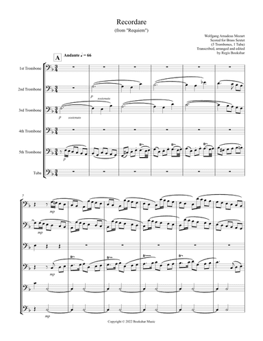 Recordare (from "Requiem") (F) (Brass Sextet - 5 Trb, 1 Tuba) (arr. Regis Bookshar)