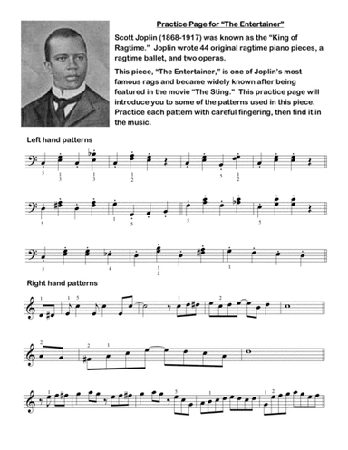 The Entertainer - easy piano/early intermediate with practice tips (arr. Chrissy Ricker)