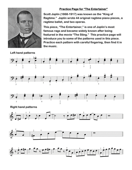 The Entertainer - easy piano/early intermediate with practice tips (arr. Chrissy Ricker)