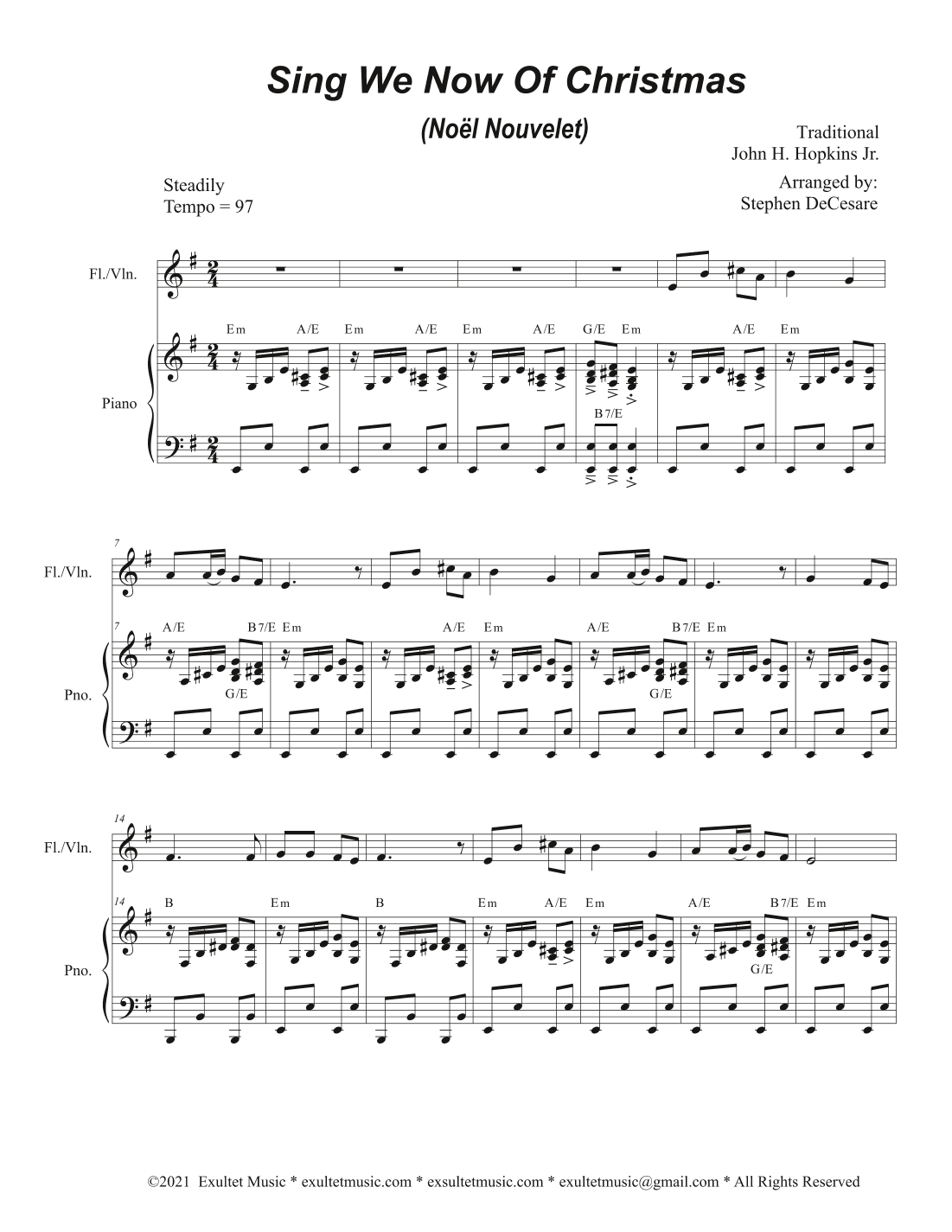 Sing We Now Of Christmas (Noël Nouvelet) (Flute or Violin solo and Piano) (arr. Stephen DeCesare)
