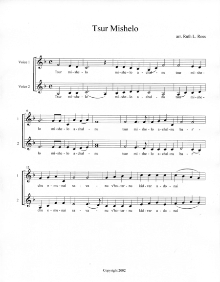 Tsur Mishelo (arr. Ruth L. Ross)