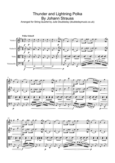 Thunder and Lightning Polka By Johann Strauss Arranged for String Quartet (arr. Julie Doubleday)