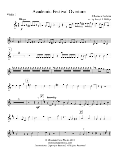 Academic Festival Overture-Violin 1 part (arr. Joseph J. Phillips)