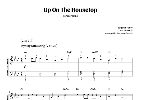 Up On The Housetop (easy piano in A? major – with chords) (arr. Bernardo Pereira)