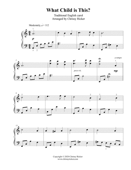 What Child is This? - intermediate piano (arr. Chrissy Ricker)
