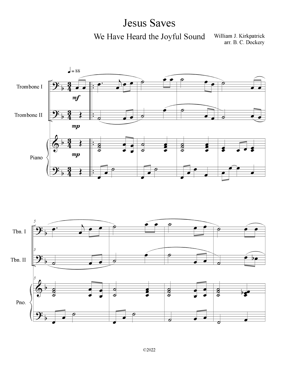Jesus Saves (Trombone Duet with Piano Accompaniment) (arr. B. C. Dockery)