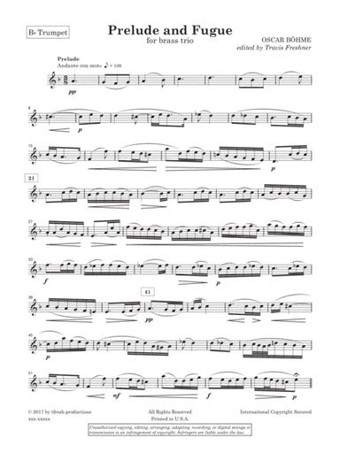 Prelude and Fugue for brass trio (arr. Travis Freshner)